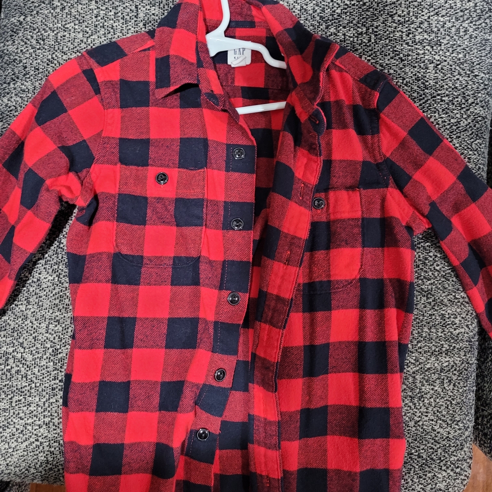 GAP Red and Black Plaid Kids Button Down Shirt
